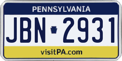 PA license plate JBN2931