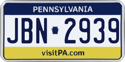 PA license plate JBN2939