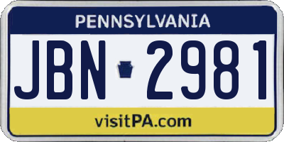 PA license plate JBN2981