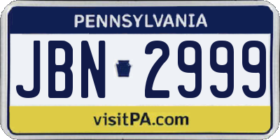 PA license plate JBN2999