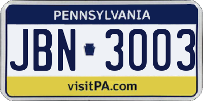 PA license plate JBN3003