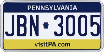 PA license plate JBN3005