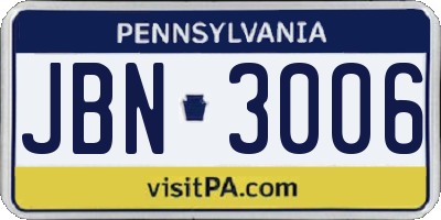 PA license plate JBN3006