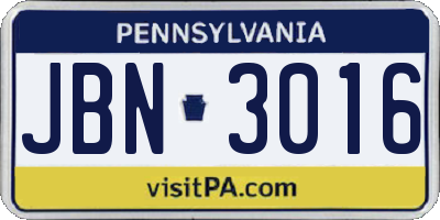 PA license plate JBN3016