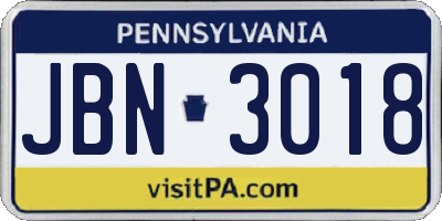 PA license plate JBN3018