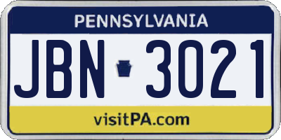 PA license plate JBN3021