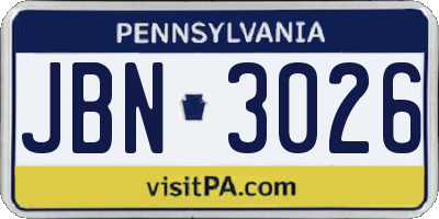 PA license plate JBN3026