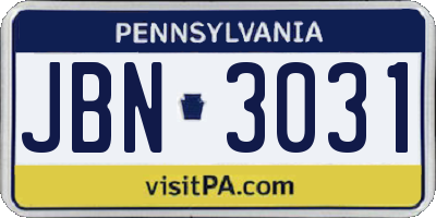 PA license plate JBN3031