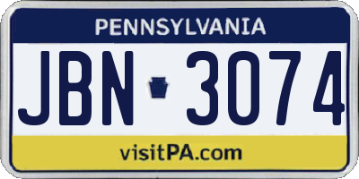 PA license plate JBN3074