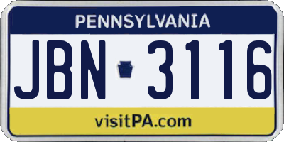 PA license plate JBN3116