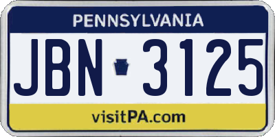 PA license plate JBN3125