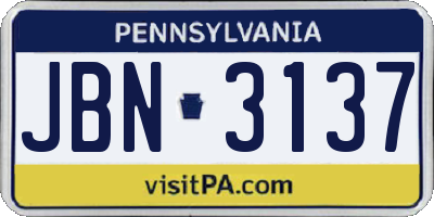 PA license plate JBN3137