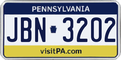 PA license plate JBN3202