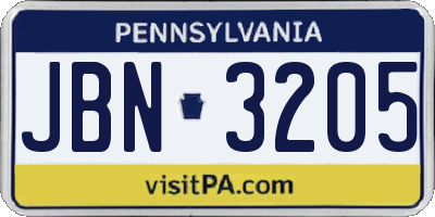 PA license plate JBN3205