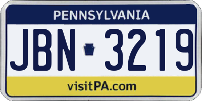 PA license plate JBN3219