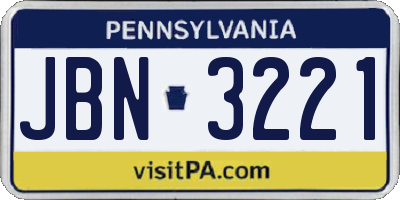 PA license plate JBN3221