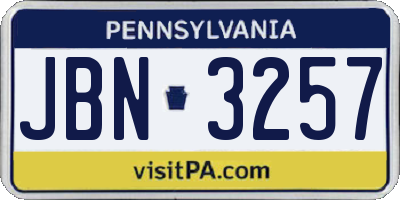 PA license plate JBN3257