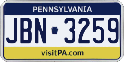 PA license plate JBN3259