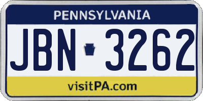 PA license plate JBN3262