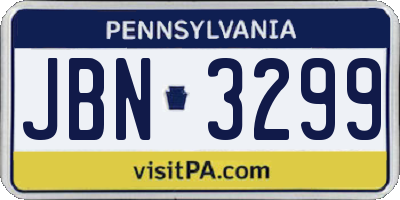 PA license plate JBN3299