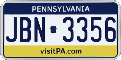 PA license plate JBN3356