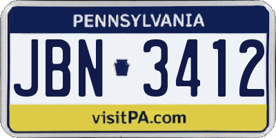 PA license plate JBN3412
