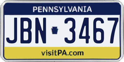 PA license plate JBN3467
