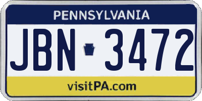 PA license plate JBN3472