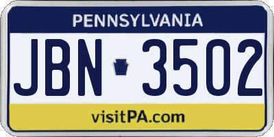 PA license plate JBN3502