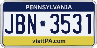 PA license plate JBN3531