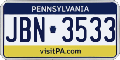 PA license plate JBN3533