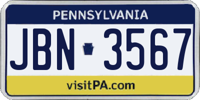 PA license plate JBN3567