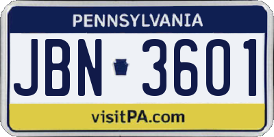 PA license plate JBN3601