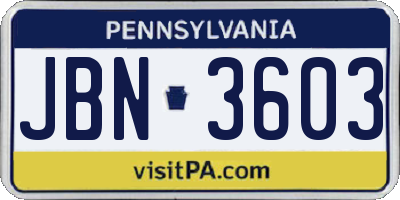 PA license plate JBN3603