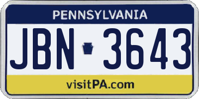 PA license plate JBN3643