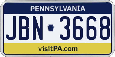PA license plate JBN3668