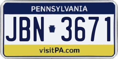 PA license plate JBN3671
