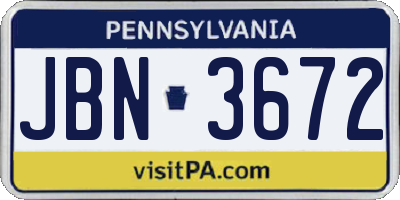 PA license plate JBN3672