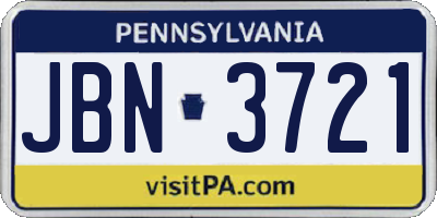 PA license plate JBN3721
