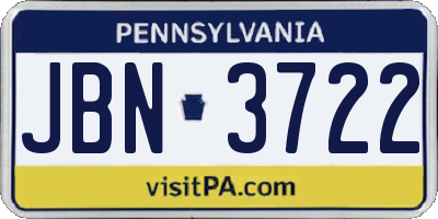 PA license plate JBN3722