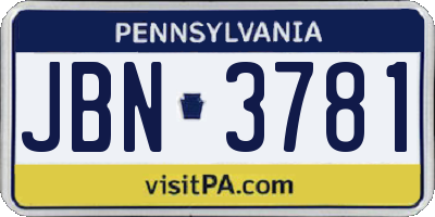 PA license plate JBN3781