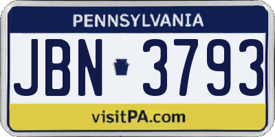 PA license plate JBN3793