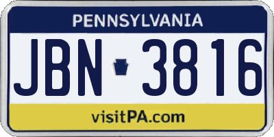 PA license plate JBN3816
