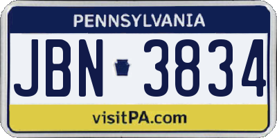 PA license plate JBN3834