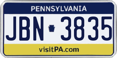 PA license plate JBN3835