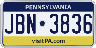 PA license plate JBN3836