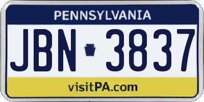 PA license plate JBN3837