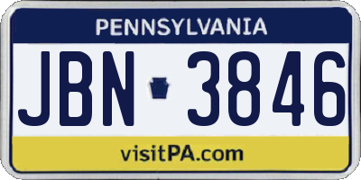 PA license plate JBN3846