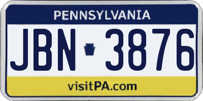 PA license plate JBN3876