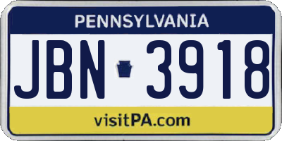 PA license plate JBN3918